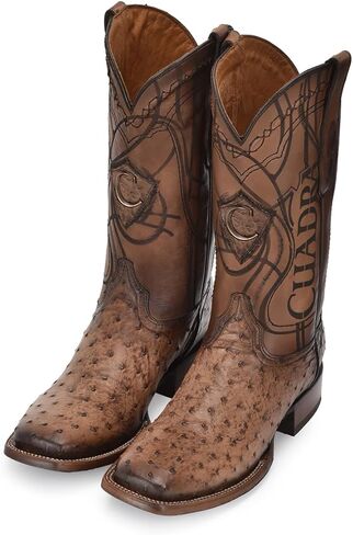 Cuadra Men's Boot in Ostrich Leather Brown With Laser Engraving 3Z2LA1 in Kuwait