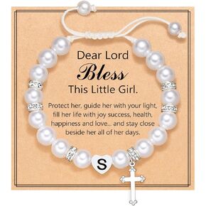 UNGENT THEM Initial Heart Cross Bracelet for Girls, Baptism First Communion Easter Confirmation Gifts for Girls Teens