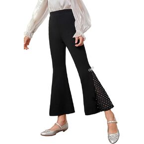 OYOANGLE Girl's Rhinestone Mesh Bow High Elastic Waist Flare Leg Pants Bootcut Trousers in Saudi Arabia