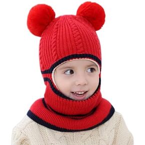 Kids Winter Plus Velvet Thickened face Protection Scarf Skull Caps Cute Beanie Cap Winter Soft Warm Knit Caps