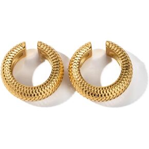 MEUMEU Chunky 18K Gold Ear Cuffs Earrings For Women, Hollow Lightweight Earrings Trendy Thick Gold Jewelry -1 Pairs