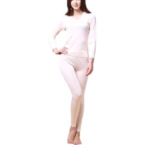 LingDooo Women Pure Silk Winter Knit Underwear Set Winter Thermal Long Johns Set Crew Neck in Kuwait