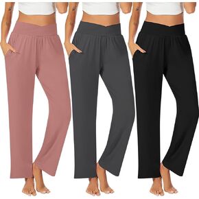 3 قطع نسائية كاجوال فضفاضة واسعة الساق بانت كروس عالية الخصر اليوغا Sweatpants مع جيوب صالة مريحة بيجامة للنساء