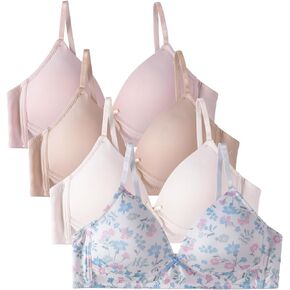 Cyndeelee Girls 7-16 Wireless Molded Padded Bras with Adjustable Straps, 4-Pack
