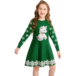 SMILING PINKER Girls Christmas Dress Unicorn Snowflake Crew Neck Long Sleeve Winter Sweater in Kuwait