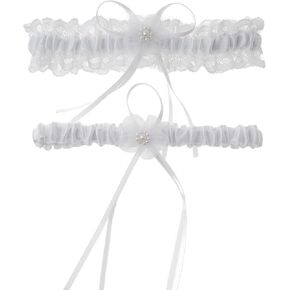 YELAIVP Women's Blue Lace Garter Belt Bridal Wedding with Pearl Prom Garter Satin Garters Set in Kuwait