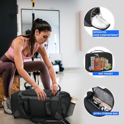 Gym Bag for Men Women, Sports Travel Duffel Bag with Shoes Compartment & Wet Pocket, Carry On Bag Weekender Overnight Crossbody Bag, Waterproof Gym Tote Bags - MIYCOO in Kuwait