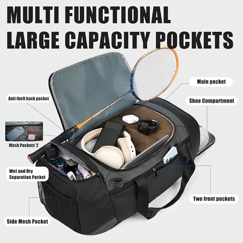 Gym Bag for Men Women, Sports Travel Duffel Bag with Shoes Compartment & Wet Pocket, Carry On Bag Weekender Overnight Crossbody Bag, Waterproof Gym Tote Bags - MIYCOO in Kuwait