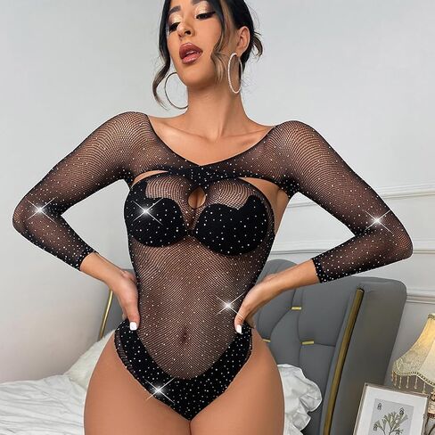 L04BABY ملابس داخلية نسائية شبكة صيد السمك متلألئة ملابس داخلية مثيرة بيبي دول ملابس داخلية شفافة من الدانتيل تيدي ملابس نوم مقصوصة in Kuwait