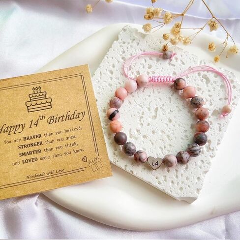 JERYAQTQ هدايا عيد ميلاد سعيد للفتيات من عمر 3-21 عامًا، سوار ساحر على شكل قلب من الحجر الطبيعي هدايا عيد ميلاد جميلة للفتيات المراهقات/الابنة/الحفيدة/ابنة الأخت in Kuwait