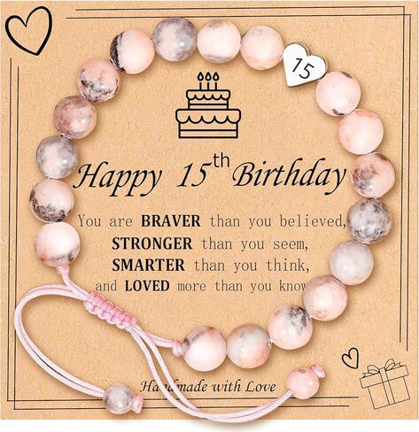 JERYAQTQ هدايا عيد ميلاد سعيد للفتيات من عمر 3-21 عامًا، سوار ساحر على شكل قلب من الحجر الطبيعي هدايا عيد ميلاد جميلة للفتيات المراهقات/الابنة/الحفيدة/ابنة الأخت in Kuwait