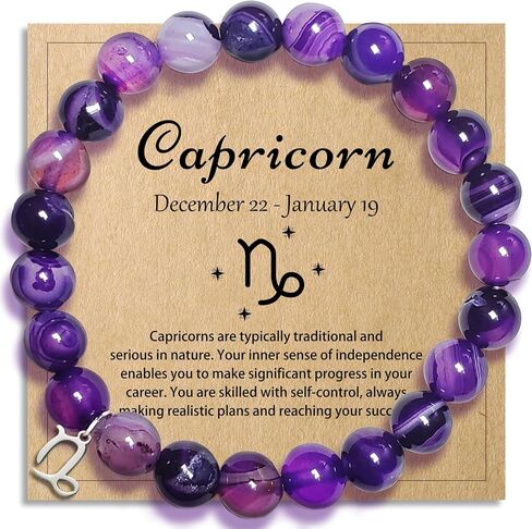 Zodiac Bracelet Birthday Gifts for Women Girl Astrology Constellation Crystal Bracelet, Purple Natural Stone Jewelry with Wish Card in Saudi Arabia