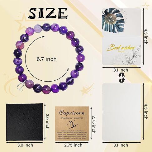 Zodiac Bracelet Birthday Gifts for Women Girl Astrology Constellation Crystal Bracelet, Purple Natural Stone Jewelry with Wish Card in Saudi Arabia