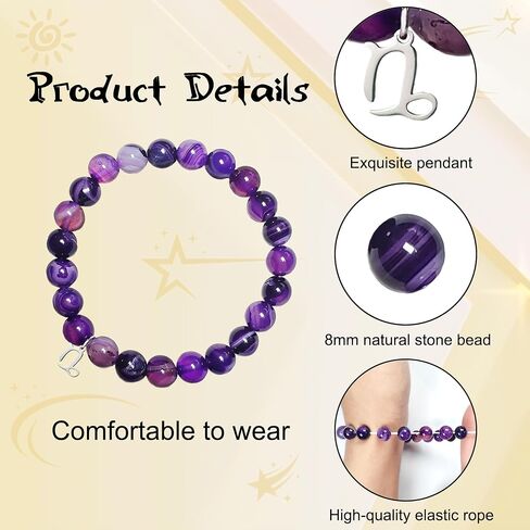 Zodiac Bracelet Birthday Gifts for Women Girl Astrology Constellation Crystal Bracelet, Purple Natural Stone Jewelry with Wish Card in Saudi Arabia
