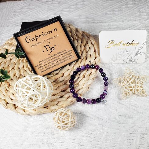 Zodiac Bracelet Birthday Gifts for Women Girl Astrology Constellation Crystal Bracelet, Purple Natural Stone Jewelry with Wish Card in Saudi Arabia