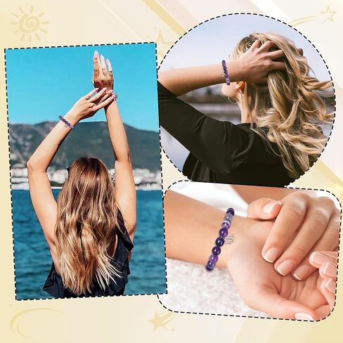 Zodiac Bracelet Birthday Gifts for Women Girl Astrology Constellation Crystal Bracelet, Purple Natural Stone Jewelry with Wish Card in Saudi Arabia