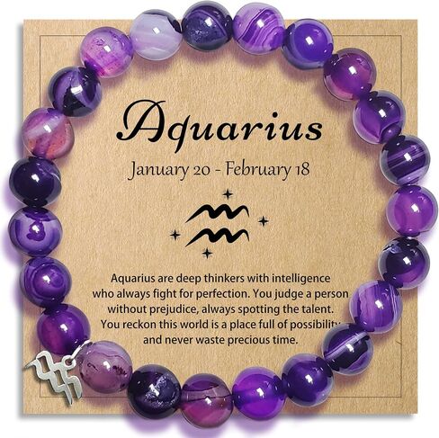 Zodiac Bracelet Birthday Gifts for Women Girl Astrology Constellation Crystal Bracelet, Purple Natural Stone Jewelry with Wish Card in Saudi Arabia