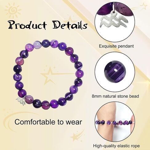 Zodiac Bracelet Birthday Gifts for Women Girl Astrology Constellation Crystal Bracelet, Purple Natural Stone Jewelry with Wish Card in Saudi Arabia