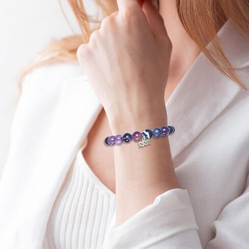 Zodiac Bracelet Birthday Gifts for Women Girl Astrology Constellation Crystal Bracelet, Purple Natural Stone Jewelry with Wish Card in Saudi Arabia