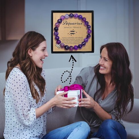 Zodiac Bracelet Birthday Gifts for Women Girl Astrology Constellation Crystal Bracelet, Purple Natural Stone Jewelry with Wish Card in Saudi Arabia