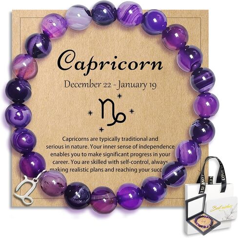 Zodiac Bracelet Birthday Gifts for Women Girl Astrology Constellation Crystal Bracelet, Purple Natural Stone Jewelry with Wish Card in Saudi Arabia
