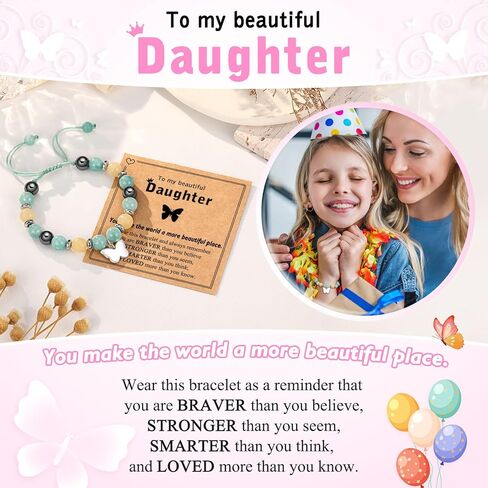 UNGENT THEM Girls Birthday Gifts-Butterfly Charm Natural Stone Bracelet for Daughter Granddaughter Niece Friends Big Sister in Saudi Arabia