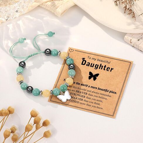 UNGENT THEM Girls Birthday Gifts-Butterfly Charm Natural Stone Bracelet for Daughter Granddaughter Niece Friends Big Sister in Saudi Arabia