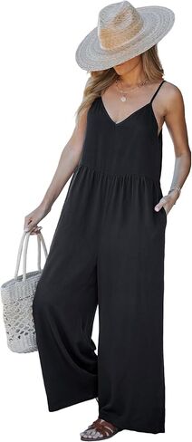 luvamia Wide Leg Jumpsuits for Women Sleeveless Baggy Casual Summer Flowy Loose Spaghetti Strap Jumpsuit with Pockets in Saudi Arabia
