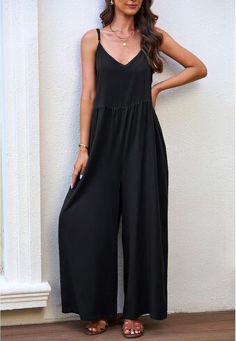 luvamia Wide Leg Jumpsuits for Women Sleeveless Baggy Casual Summer Flowy Loose Spaghetti Strap Jumpsuit with Pockets in Saudi Arabia