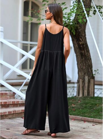 luvamia Wide Leg Jumpsuits for Women Sleeveless Baggy Casual Summer Flowy Loose Spaghetti Strap Jumpsuit with Pockets in Saudi Arabia