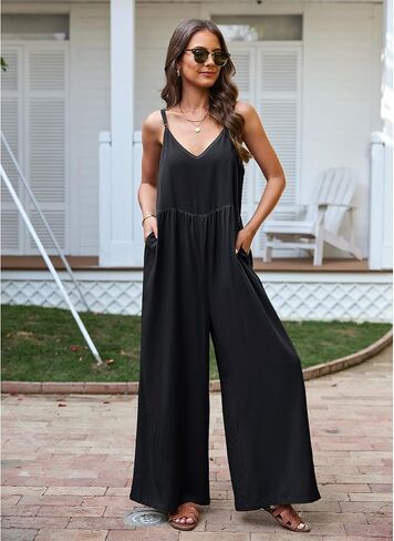 luvamia Wide Leg Jumpsuits for Women Sleeveless Baggy Casual Summer Flowy Loose Spaghetti Strap Jumpsuit with Pockets in Saudi Arabia