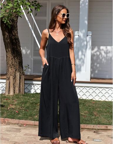 luvamia Wide Leg Jumpsuits for Women Sleeveless Baggy Casual Summer Flowy Loose Spaghetti Strap Jumpsuit with Pockets in Saudi Arabia