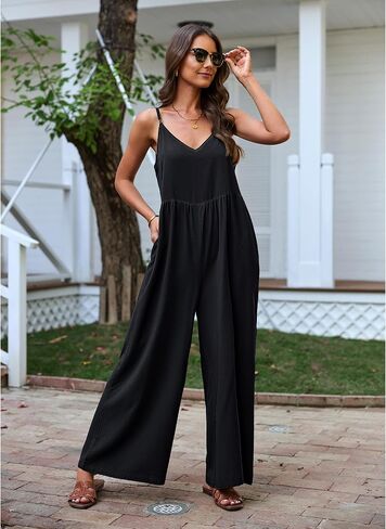 luvamia Wide Leg Jumpsuits for Women Sleeveless Baggy Casual Summer Flowy Loose Spaghetti Strap Jumpsuit with Pockets in Saudi Arabia