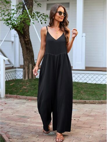luvamia Wide Leg Jumpsuits for Women Sleeveless Baggy Casual Summer Flowy Loose Spaghetti Strap Jumpsuit with Pockets in Saudi Arabia
