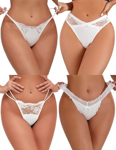 Lncozun Sexy Lace G-String Thongs for Women 4 Pack Panties Underwear Stretch T-back Tangas Low Rise Lingerie Bikini Briefs in Kuwait