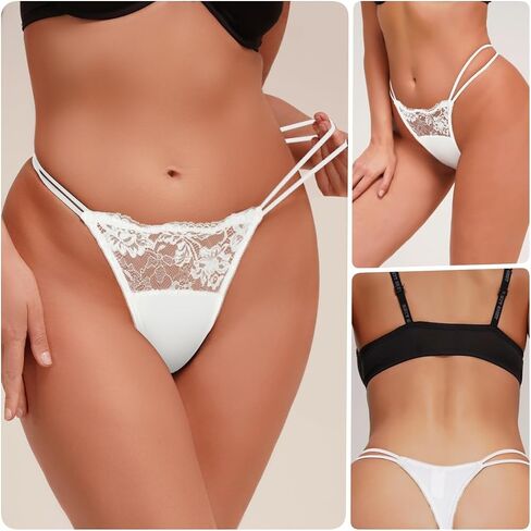 Lncozun Sexy Lace G-String Thongs for Women 4 Pack Panties Underwear Stretch T-back Tangas Low Rise Lingerie Bikini Briefs in Kuwait