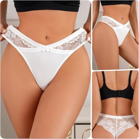 Lncozun Sexy Lace G-String Thongs for Women 4 Pack Panties Underwear Stretch T-back Tangas Low Rise Lingerie Bikini Briefs in Kuwait
