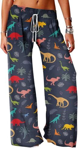 RMCMS Women's Pajama Pants for Cute Dinosaur Graphic Prime Drawstring Pants,Ladies Stretch Sleepwear Bottoms Lounge Wide Leg in Saudi Arabia