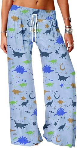 RMCMS Women's Pajama Pants for Cute Dinosaur Graphic Prime Drawstring Pants,Ladies Stretch Sleepwear Bottoms Lounge Wide Leg in Saudi Arabia