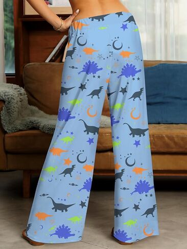 RMCMS Women's Pajama Pants for Cute Dinosaur Graphic Prime Drawstring Pants,Ladies Stretch Sleepwear Bottoms Lounge Wide Leg in Saudi Arabia