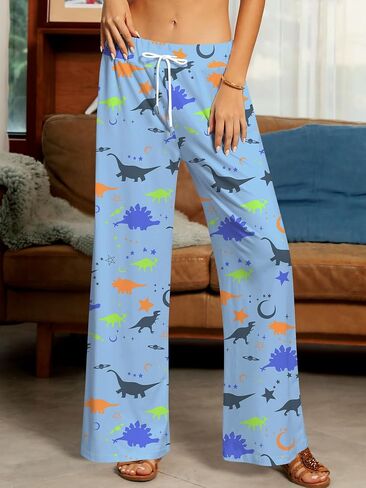 RMCMS Women's Pajama Pants for Cute Dinosaur Graphic Prime Drawstring Pants,Ladies Stretch Sleepwear Bottoms Lounge Wide Leg in Saudi Arabia