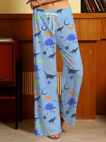 RMCMS Women's Pajama Pants for Cute Dinosaur Graphic Prime Drawstring Pants,Ladies Stretch Sleepwear Bottoms Lounge Wide Leg in Saudi Arabia