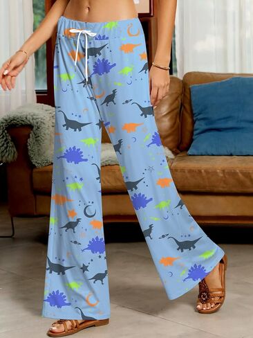 RMCMS Women's Pajama Pants for Cute Dinosaur Graphic Prime Drawstring Pants,Ladies Stretch Sleepwear Bottoms Lounge Wide Leg in Saudi Arabia