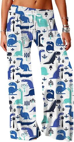 RMCMS Women's Pajama Pants for Cute Dinosaur Graphic Prime Drawstring Pants,Ladies Stretch Sleepwear Bottoms Lounge Wide Leg in Saudi Arabia