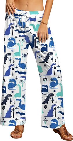 RMCMS Women's Pajama Pants for Cute Dinosaur Graphic Prime Drawstring Pants,Ladies Stretch Sleepwear Bottoms Lounge Wide Leg in Saudi Arabia