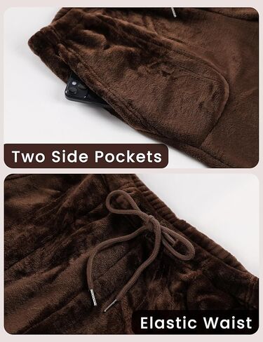 سراويل بيجامة نسائية من الصوف المرجاني من Faleave، سراويل طويلة مخملية دافئة ومريحة مع جيب in Kuwait