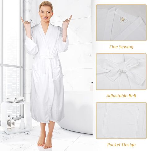 Newcotte 4 Pcs Women Bridesmaid White Bath Robe Sets Long Waffle Spa Bathrobes with Belt for Team Hotel Bachelorette Party in Saudi Arabia