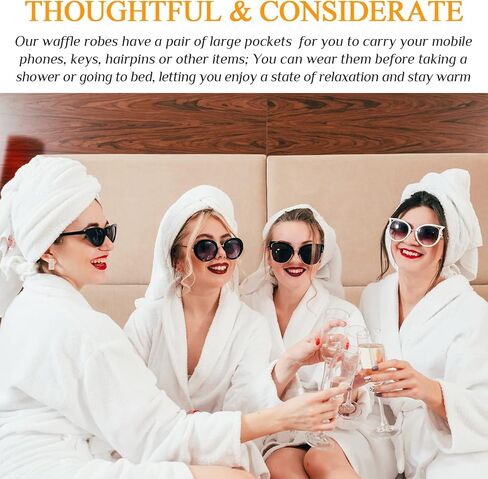 Newcotte 4 Pcs Women Bridesmaid White Bath Robe Sets Long Waffle Spa Bathrobes with Belt for Team Hotel Bachelorette Party in Saudi Arabia