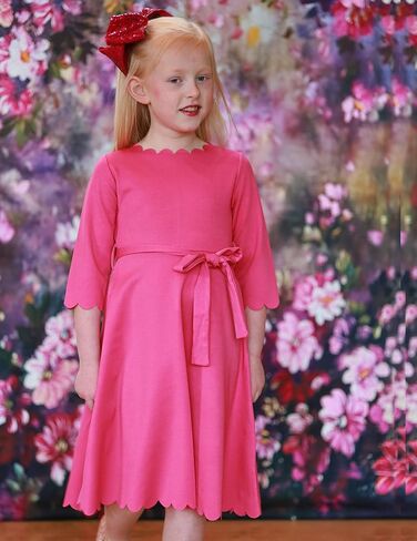 Arshiner Girls Party Dress Scallop Trim Belted A-Line Formal Midi Dresses with Pockets for 6-15Y in Kuwait