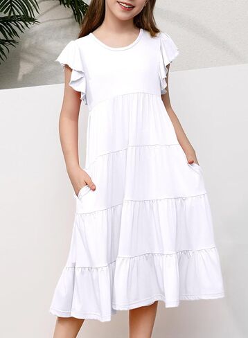 blibean Girl 2024 Summer Boho Sun Dress Ruffled Pockets Dresses Size 6-15 Years in Saudi Arabia